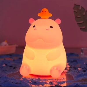 Cute Hippo Night Light with Bird
